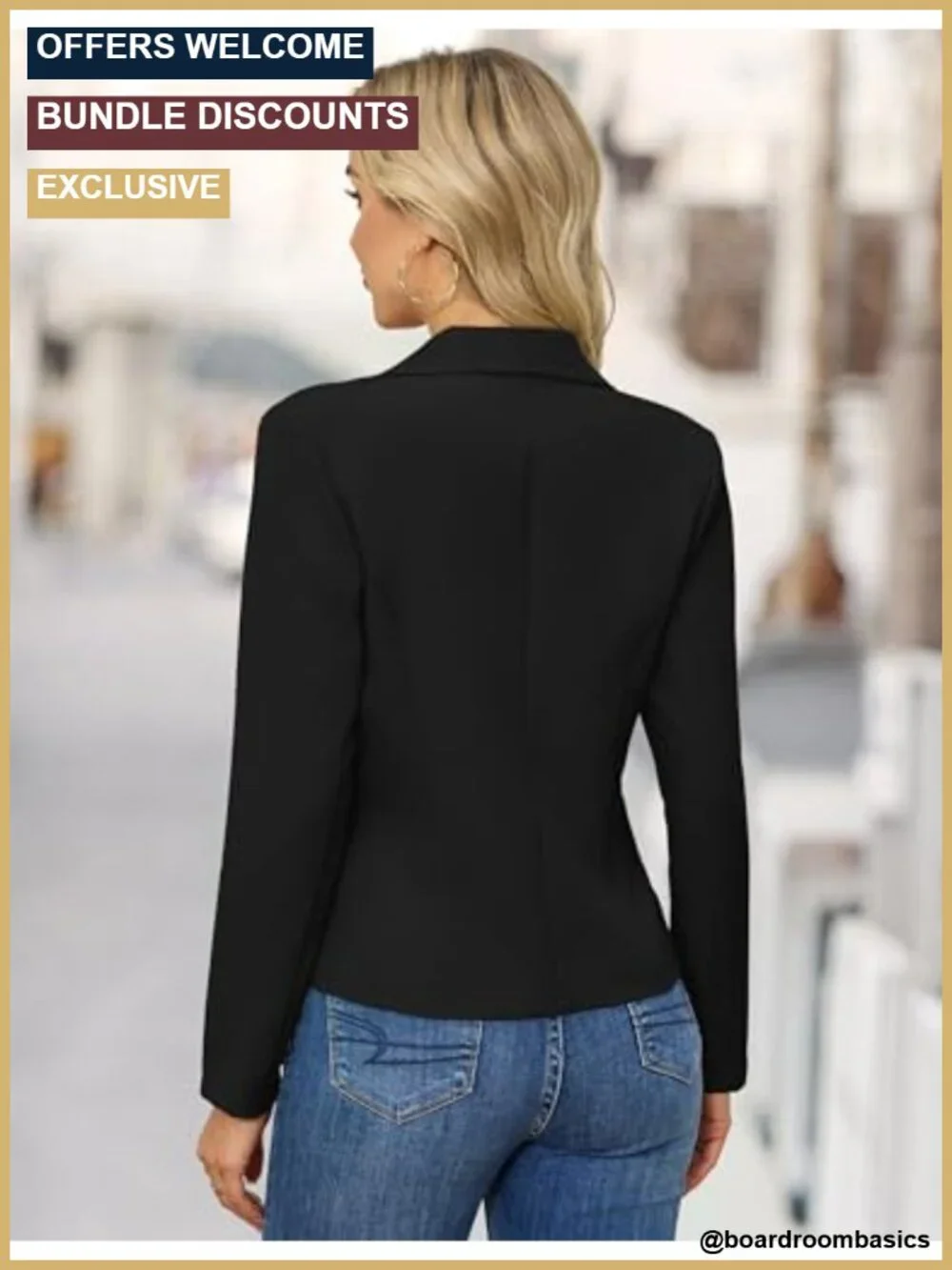Cropped Blazer Notch Lapel Long Sleeve Fully Lined Work Office Suit Jacket